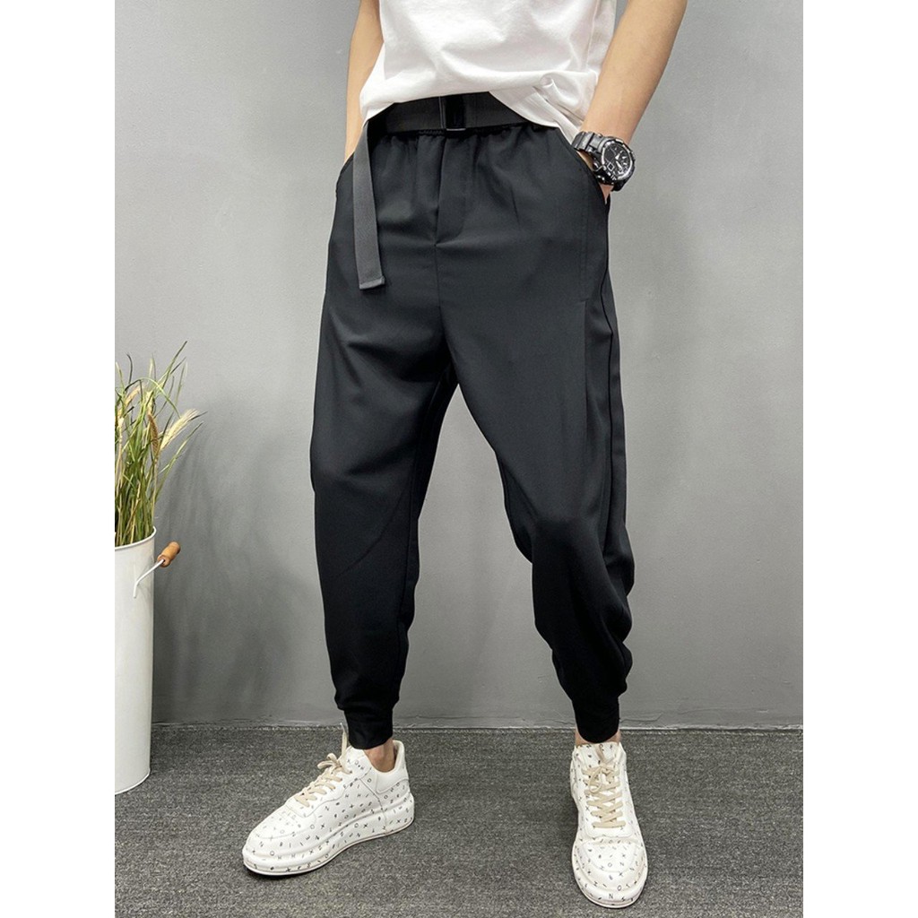 Quần Âu Nam Hàn Quốc Dáng Baggy Kèm Dây đai, lưng chun co giãn -Vải dày dặn- size 52-74kg
