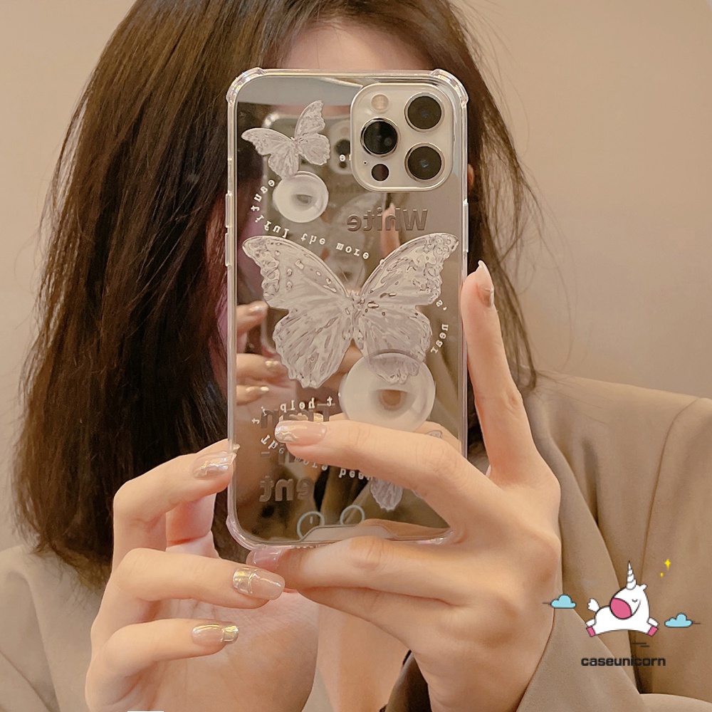 Ốp Điện Thoại Tpu Mềm Tráng Gương Hình Bướm Trắng Thời Trang Cho iPhone 11 XR 7Plus 8Plus X XS Max 12 13 11 Pro Max 7 8 SE 2020