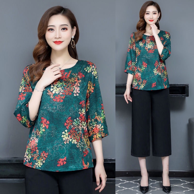 Áo Thun Lụa Lạnh Tay Ngắn Dáng Rộng Thời Trang Mùa Hè Dành Cho Phụ Nữ Độ Tuổi Trung Niên