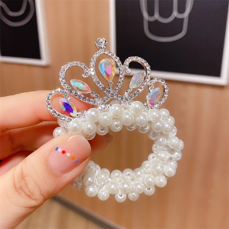 Dây Buộc Tóc Hình Vương Miện Đính Ngọc Trai Xinh Xắn Cho Bé Gái