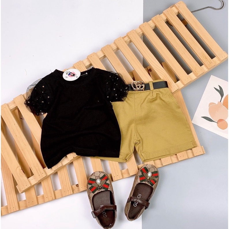 Xả Set áo tay ren quần sooc kèm thắt lưng