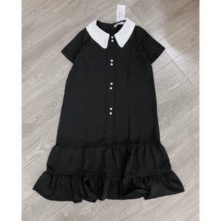 Váy suông đuôi cá mix cổ trắng gọn dáng