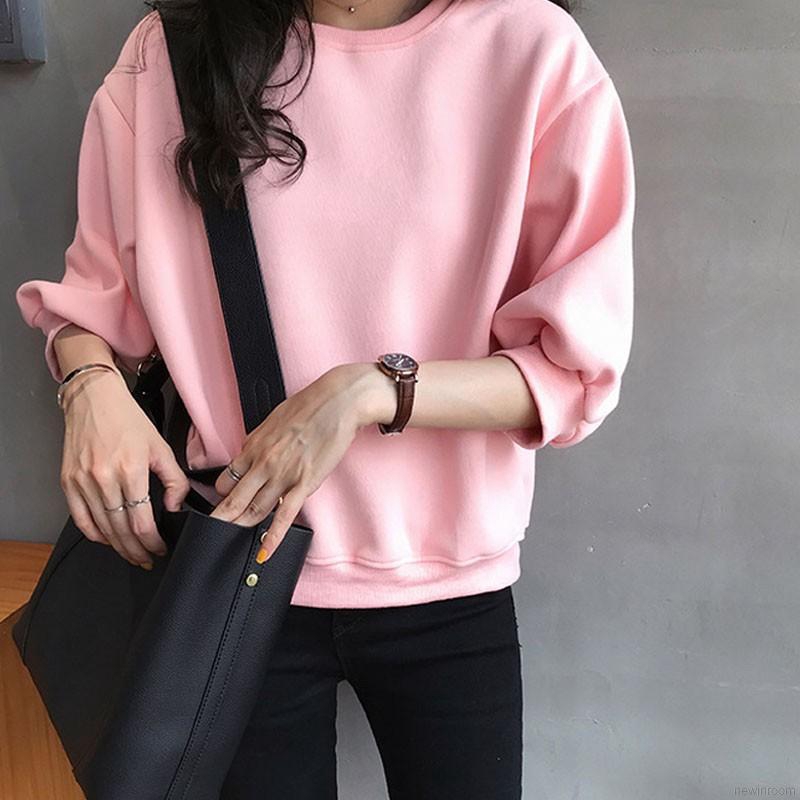 Round Neck Candy Color Loose Lazy Sweatshirt | BigBuy360 - bigbuy360.vn