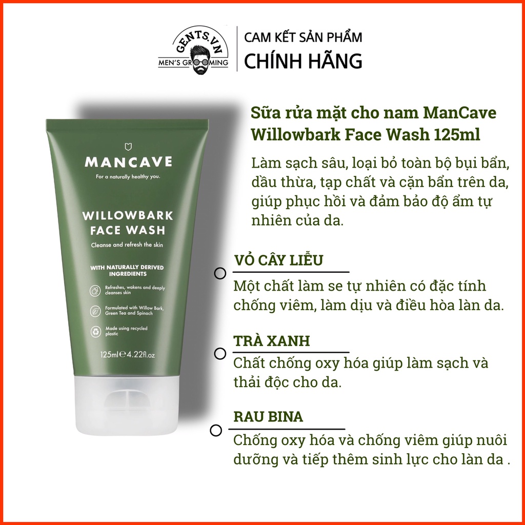 Bộ sữa rửa mặt, tẩy tế bào chết và kem dưỡng ẩm da cho nam ManCave Original Skincare Set sạch sâu ngừa mụn giảm bã nhờn