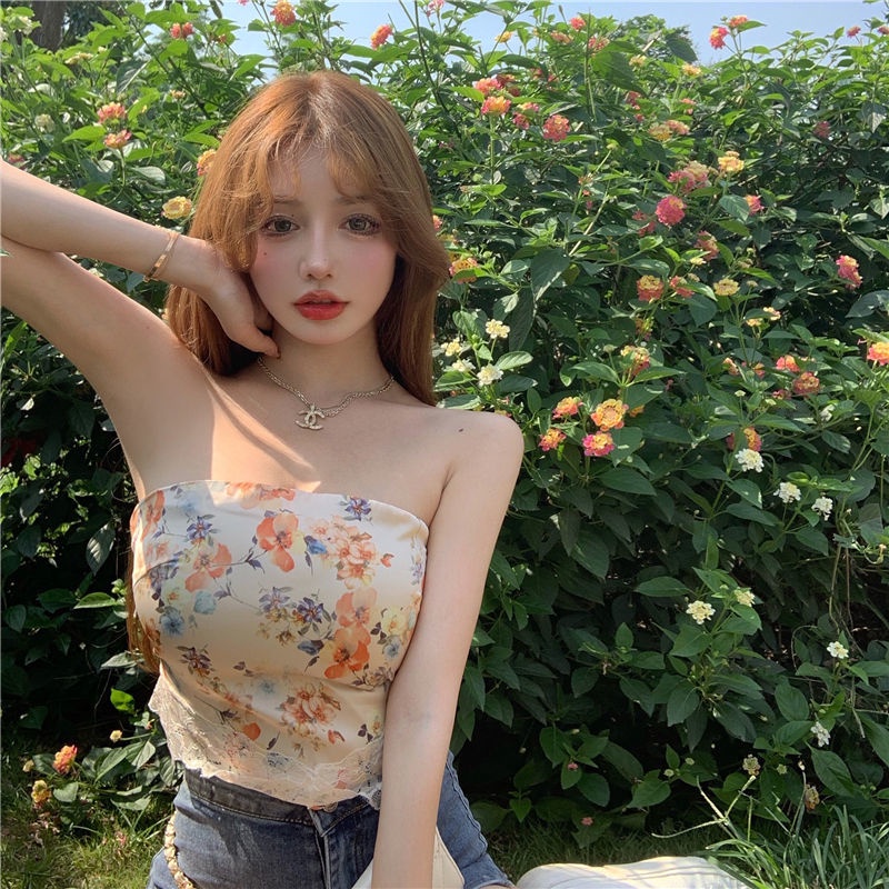 Áo Hai Dây Dáng Ngắn Họa Tiết Hoa Thời Trang Mùa Hè Quyến Rũ Cho Nữ