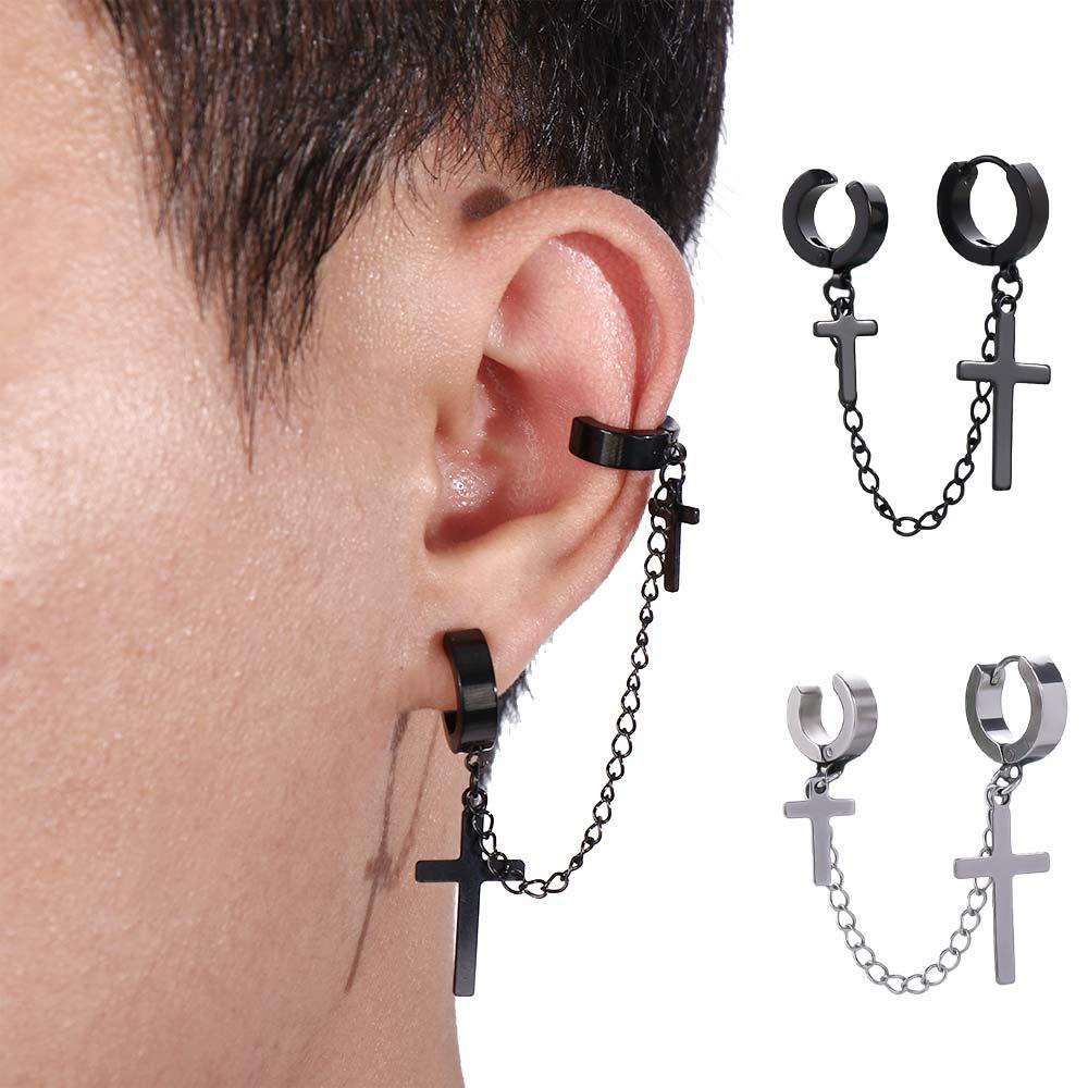 Khuyên Kẹp Vành Tai Bằng Thép Titan Không Xỏ Lỗ Phối Tua Rua Phong Cách Punk Cổ Điển Cho Nam Và Nữ
