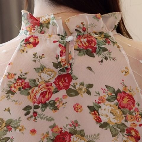 Áo Voan Hoa Trễ Vai Tay Phồng Phối Ren Thời Trang Cho Nữ