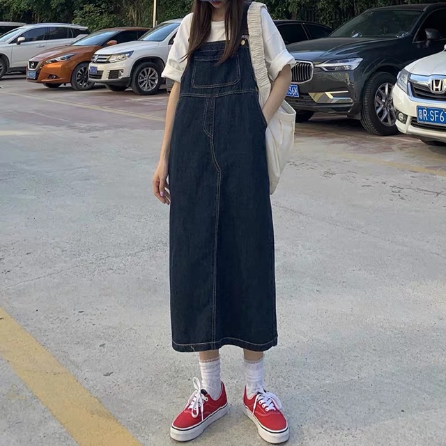 Có sẵn | Đầm yếm jeans ulzzang dáng dài | BigBuy360 - bigbuy360.vn