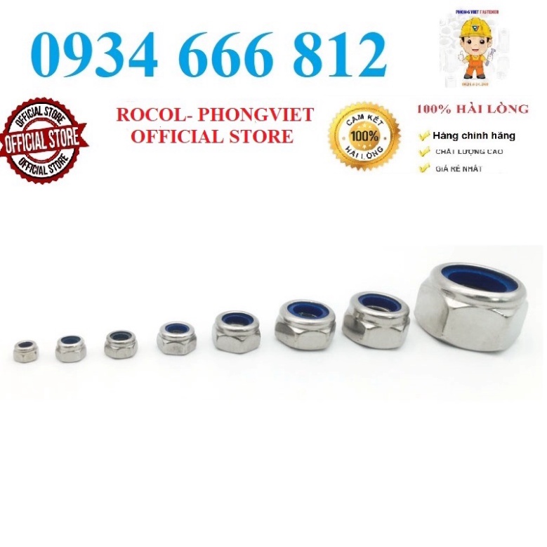 Set 50 cái và 10 cái M4-M12 tán keo ecu khóa nhựa DIN985 INOX 201 M4-M12