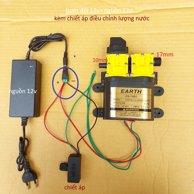 Máy bơm đôi EARTH tăng áp lực nước mini 12V 120W Lưu lượng 9L/phút dùng phun sương,máy bơm mini 12v