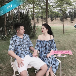 Sét đồ đôi đi du lịch tuần trăng mật đi biển ( áo nam +váy jum ngực)