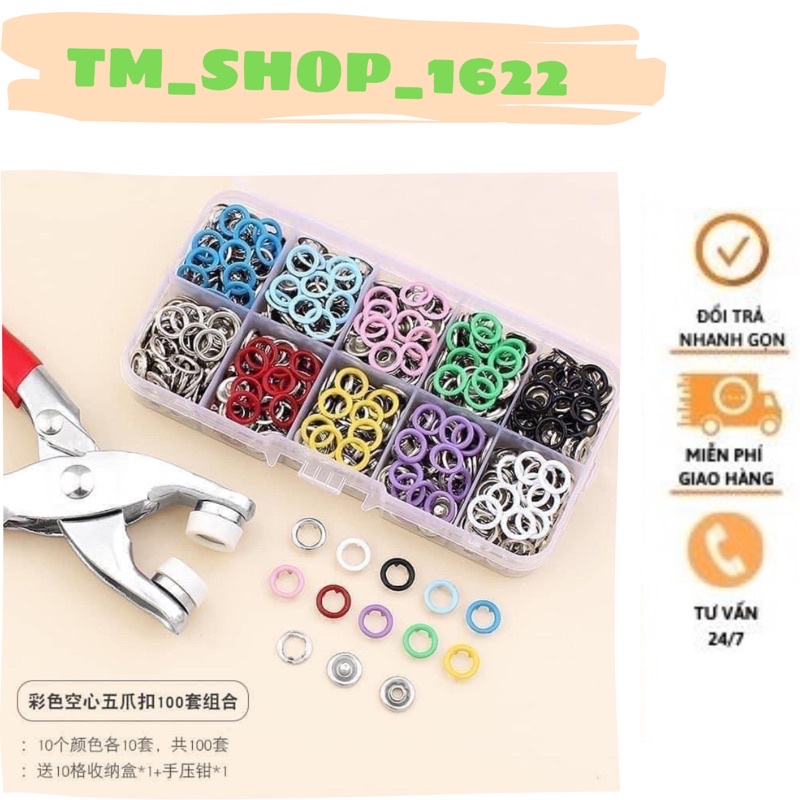 Combo bộ sản phẩm kìm bấm khuy áo kèm hộp 100 bộ cúc áo mix màu tiện dụng cho mọi nhà dễ dùng bền bỉ
