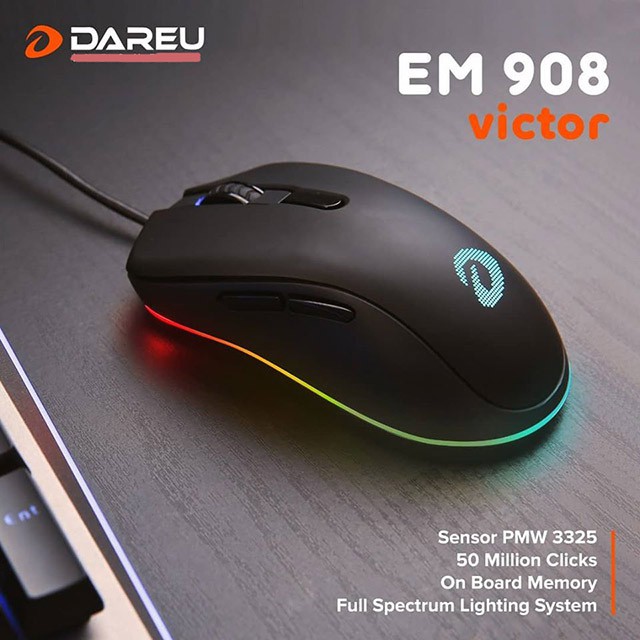 Chuột gaming Dareu EM908 ⚡Freeship⚡ chuột chơi game 6000 DPI, led RGB, bravo sensor - BiBiTechs