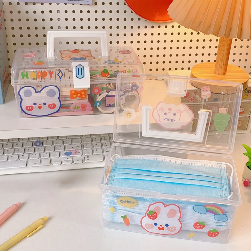 Hộp Đựng Mỹ Phẩm Bằng Nhựa Trong Suốt Sức Chứa Lớn Họa Tiết Hoạt Hình Dễ Thương