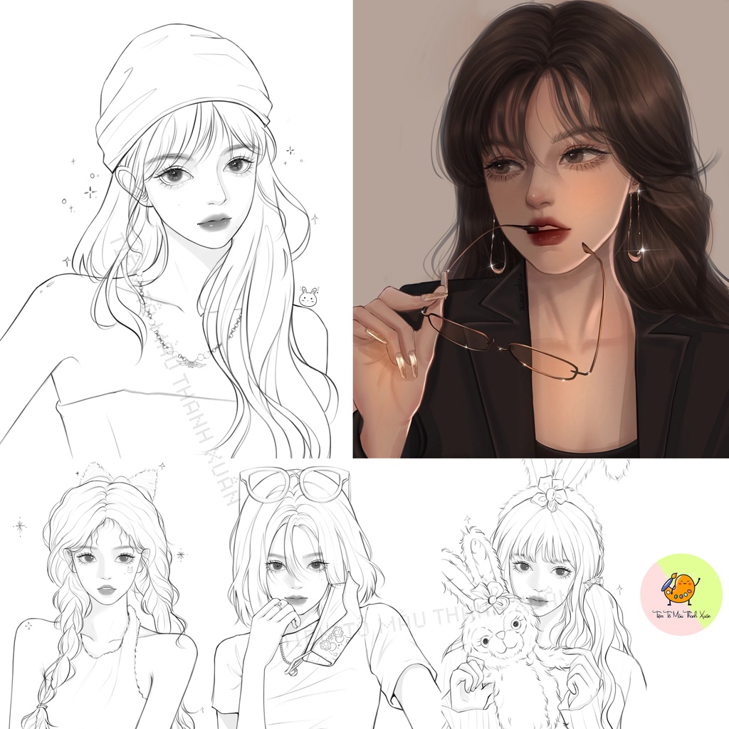 Set 20 Tờ Tranh Tô Màu Cô Gái Kích Thước A5 Tô Màu Sáp, Màu Chì - Tiệm Tô Màu Thanh Xuân