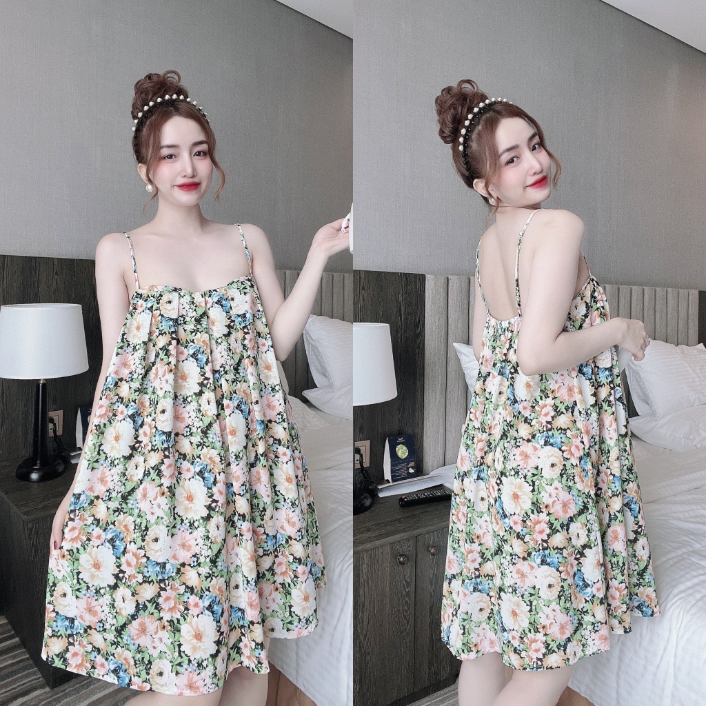 Váy Ngủ Sexy, Váy Ngủ 2 Dây, Đầm Ngủ Sexy Chất Lụa Mango Mềm Mại Kèm Quần Mặc Thoải Mái Freesize &lt;60kg