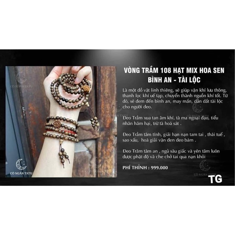 Vòng tay trầm hương mix sen chuỗi tràng 108 hạt cao cấp