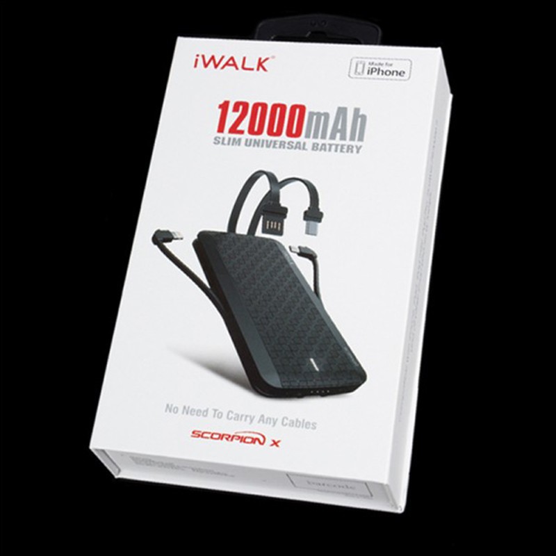 Pin sạc dự phòng Iwalk scorpion 12000 mAh sạc nhanh , có sẵn cáp sạc qua sử dụng fullbox