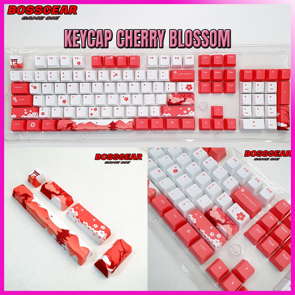 Keycap 104 Phím PBT Dye Sub Pink Cherry Blossom Hoa Anh Đào( Thick PBT, OEM Profile, Ansi Layout)