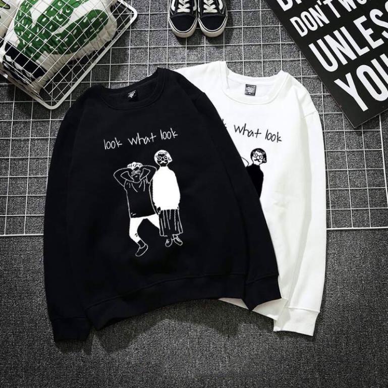 Áo thu đông nam nữ đôi Unisex form rộng 2 màu đen trắng