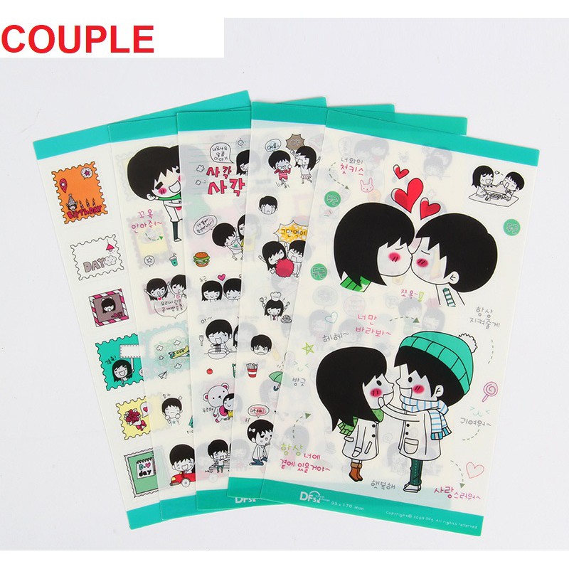 Set 5 tấm sticker mẫu cặp đôi dễ thương