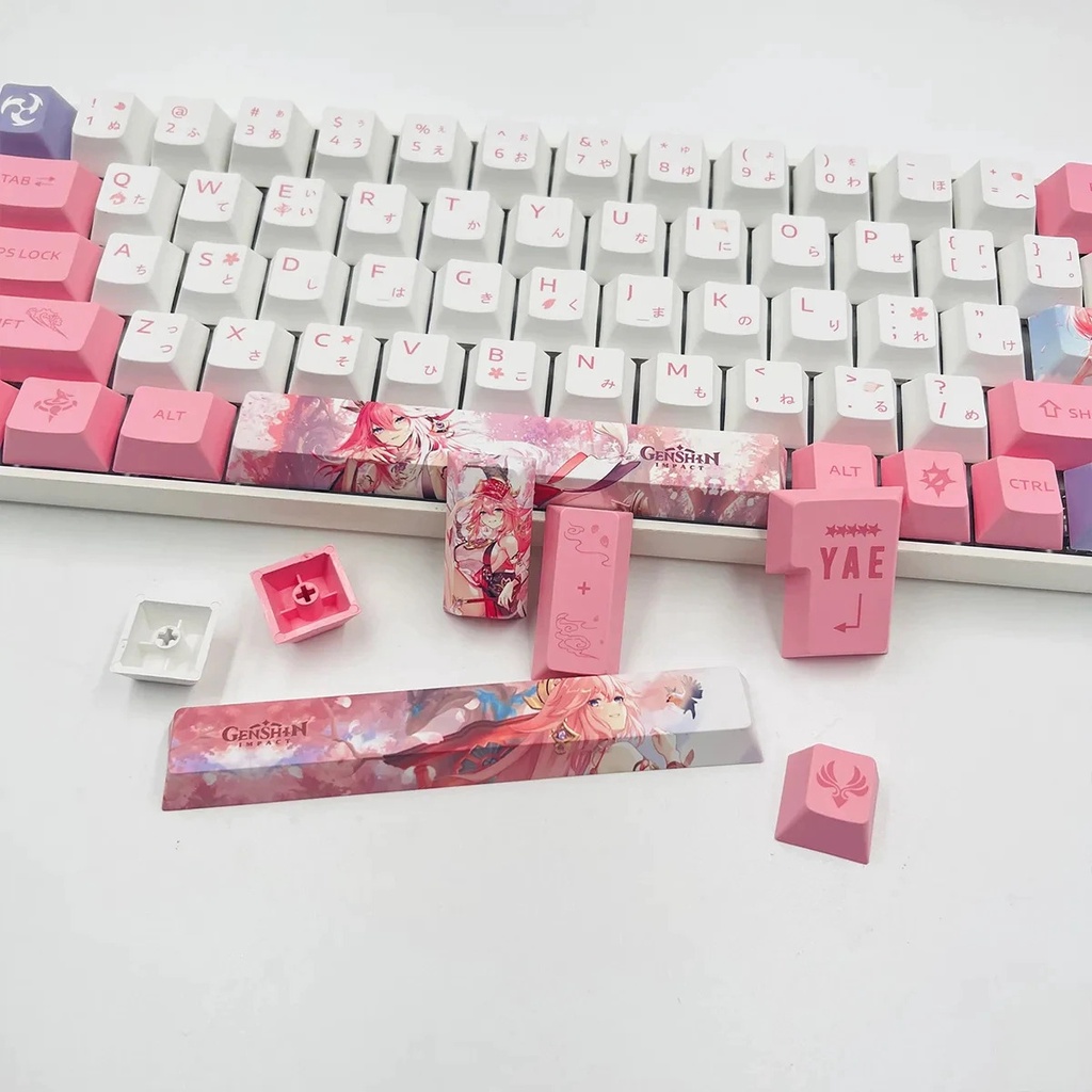 Keycap Yae Miko PBT dày 136 phím song ngữ Anh Nhật genshin impact in dyesub 5mặt anime layout keycaps nút bàn phím Ayaka