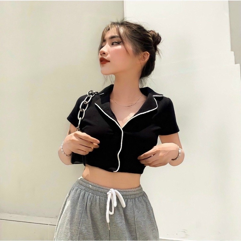 Áo Croptop Cổ Giả Vest Tay Ngắn Viền Trắng- A90- 283 -5M FIORI STORE