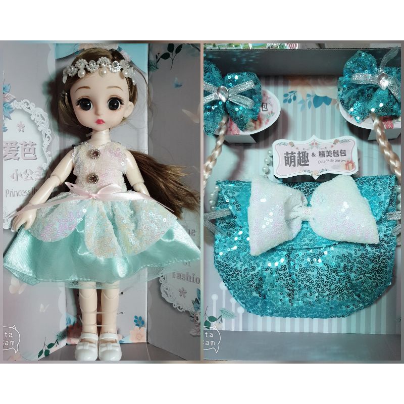 Đồ Chơi Búp Bê Công Chúa Barbie, Elsa Tặng Kèm Túi Đính Ngọc Trai, Kẹp Tóc Cho Bé Gái