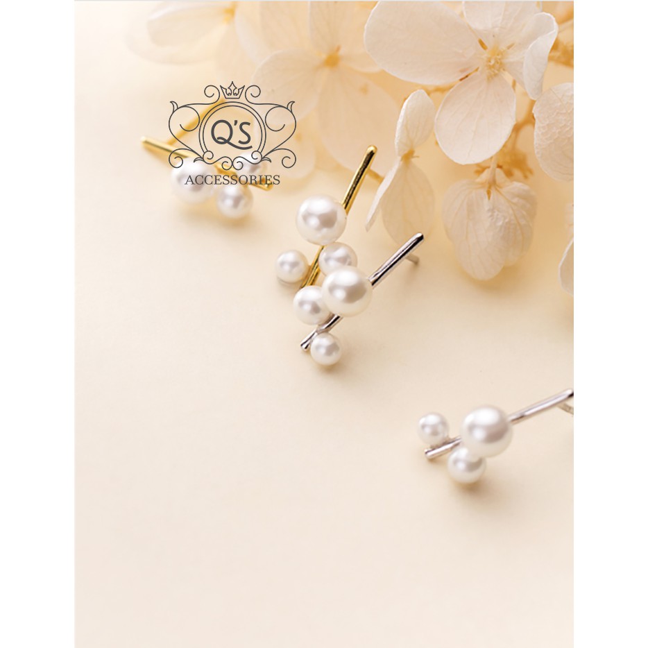 Bông tai bạc 925 ngọc trai nhân tạo màu cam phấn khuyên nụ nữ trơn tối giản S925 PEARL QA SILVER Earrings EA221001