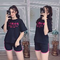Xả hàng đồ bộ mặc nhà nữ in pari thun cotton mát mẽ