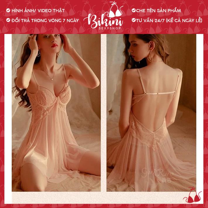 ❣️ Váy ngủ ren xuyên thấu cài khuy ngực kèm chip lọt khe gợi cảm màu đen/ trắng/ đỏ/ hồng freesize SN16