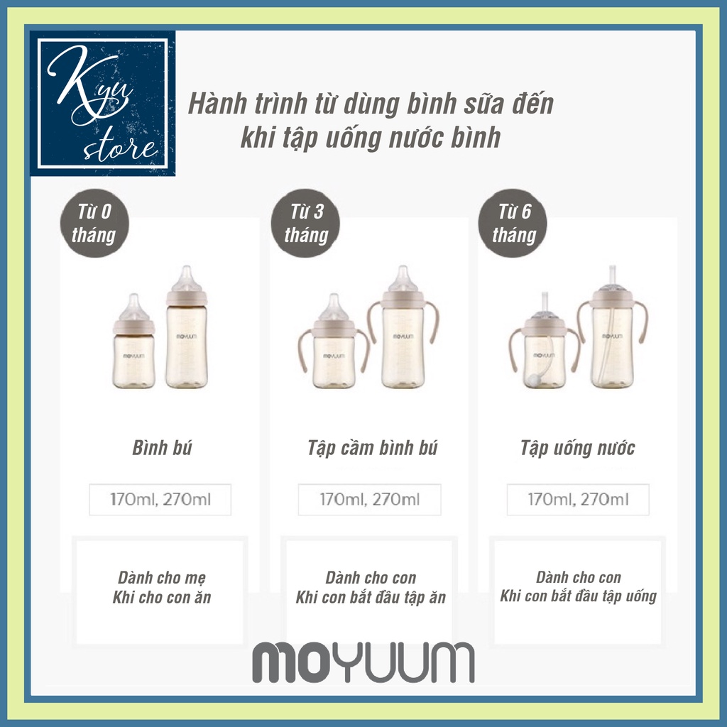 [Hàng chính hãng] Bình sữa MOYUUM chính hãng 270ml cho bé 2-5 tháng kèm núm ti silicon