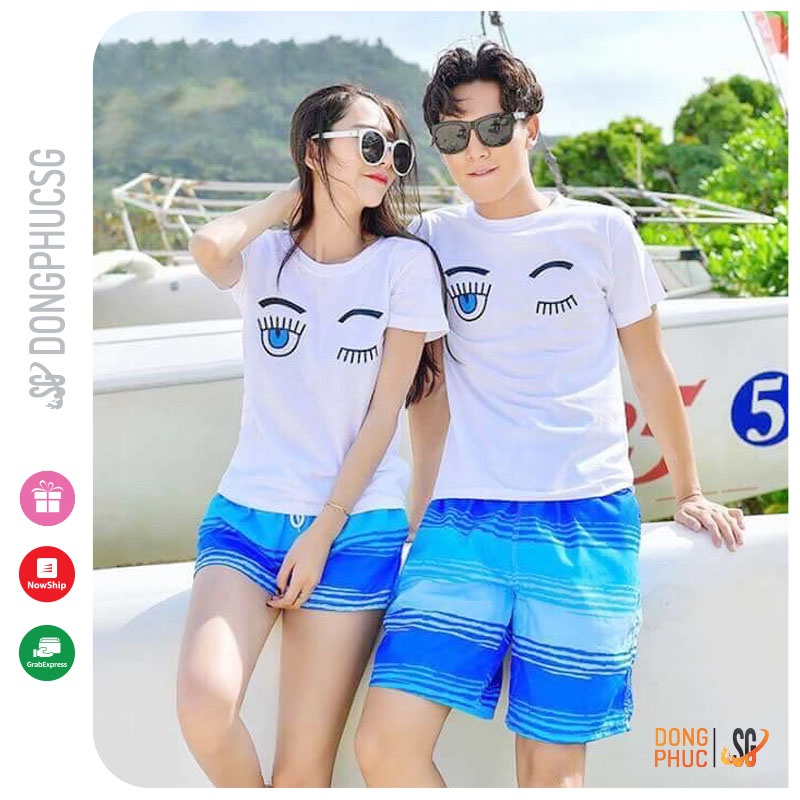 Áo cặp mẫu Đôi Mắt thun cotton mềm mịn cổ tròn tay ngắn form unisex nam nữ màu trắng AC109T | SG