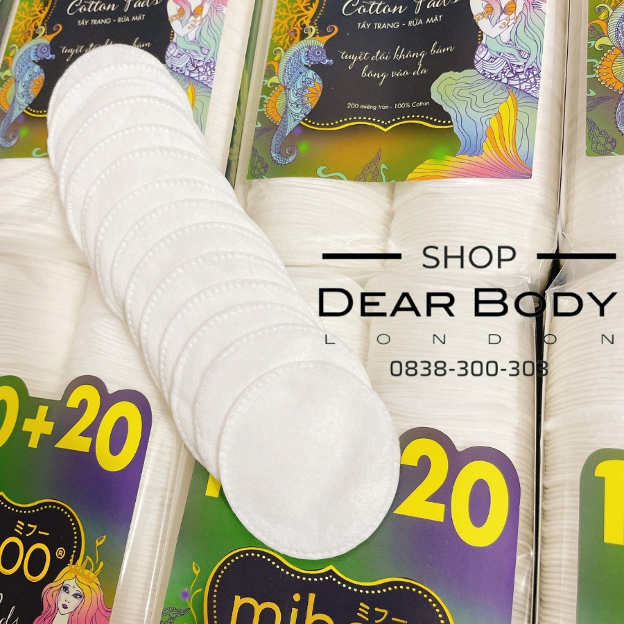 BÔNG TẨY TRANG MIHOO Nàng Tiên Cá 200 miếng - 100% Cotton mềm mịn - Tuyệt Đối Không Dính Lông Trên Da