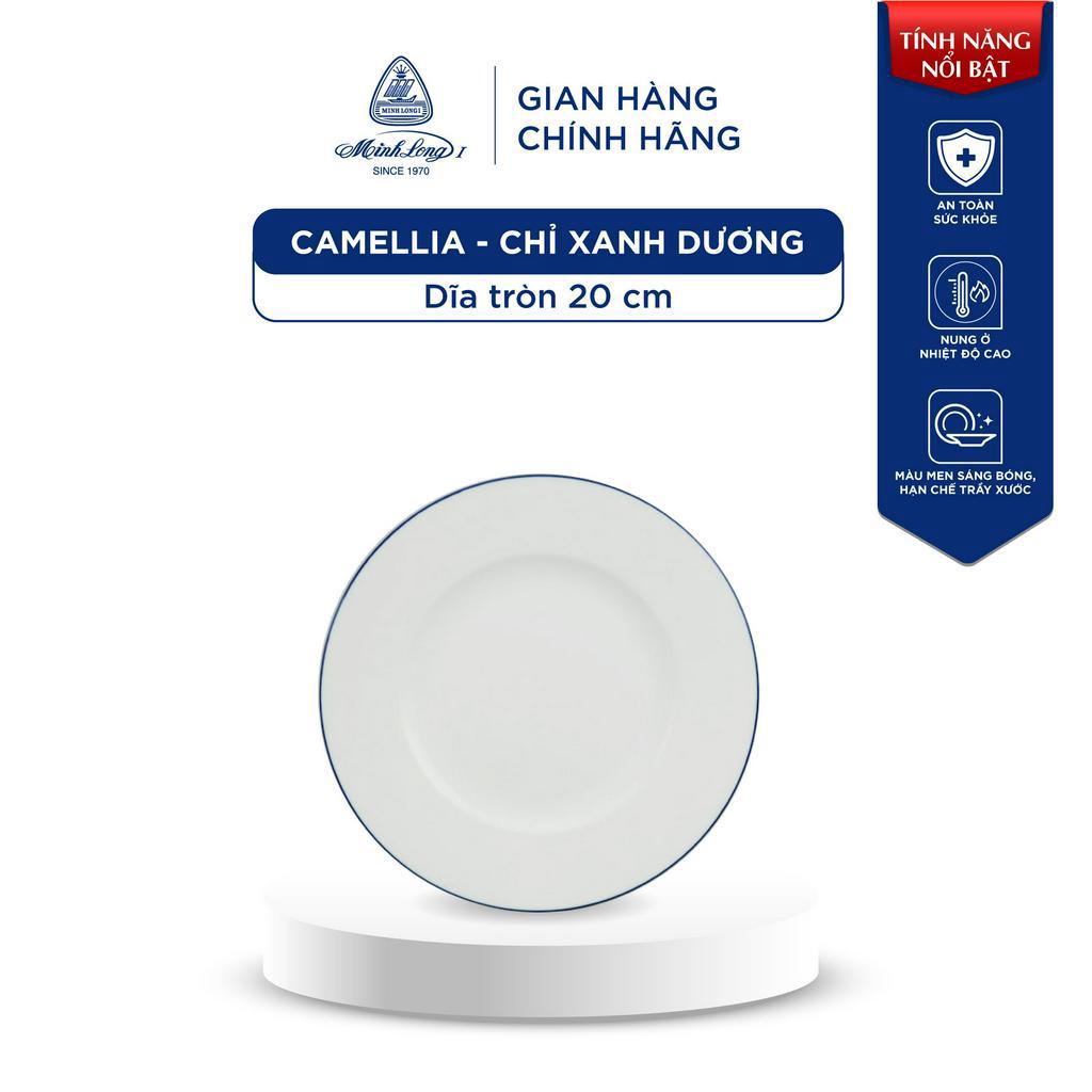Dĩa Tròn Sứ Minh Long 20 cm - Came - Chỉ Xanh Dương