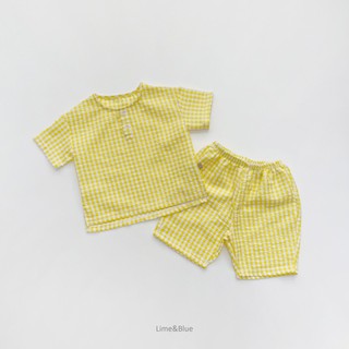Bộ kẻ khuy nội địa Hàn Quốc Lime & Blue