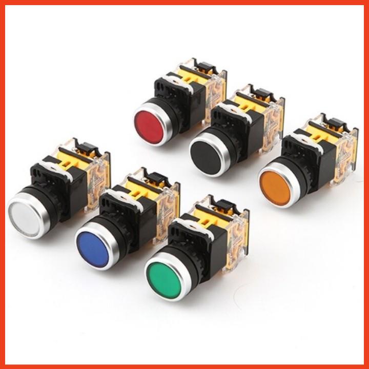 Công tắc nhấn nhả đề LA38-11 phi 22mm không đèn 3 màu xanh, màu đỏ, màu vàng lắp tủ điện điêu khiển