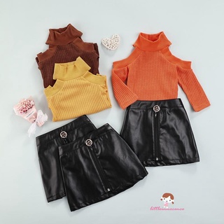 Bộ Áo Tay Dài Cổ Tròn + Chân Váy Da Dành Cho Bé Gái 7 Màu