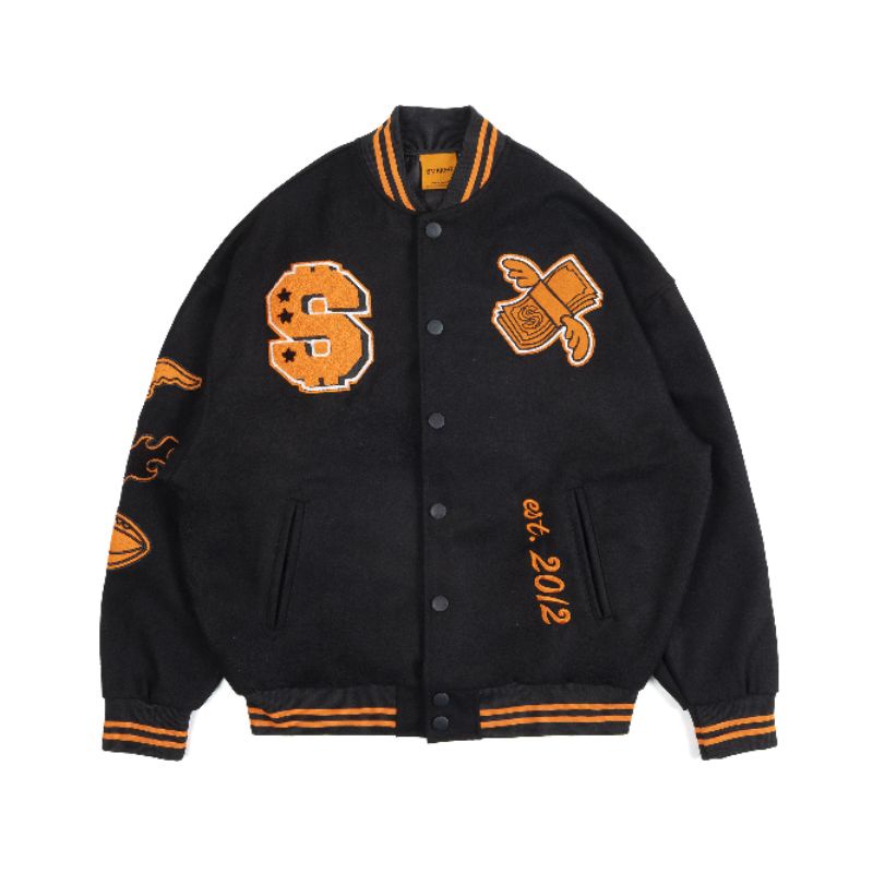 Áo khoác Varsity O.B Đen CHẤT LIỆU DẠ TOÀN ÁO PHONG CÁCH UNISEX