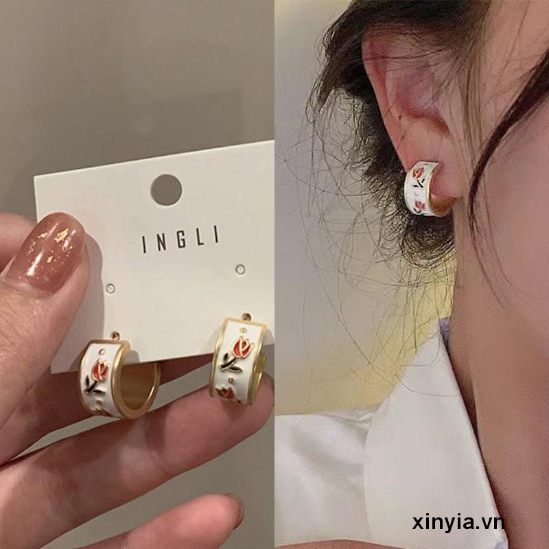 Hoa Tai Mạ Bạc 925 Hình Hoa tulip Xinh Xắn Cho Nữ