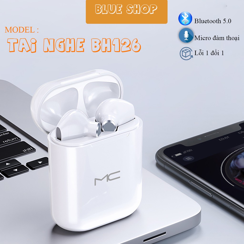 Tai nghe True Wireless Bluetooth BH126 Không Dây 5.0 cảm ứng chống nước IPX5,Tai nghe không dây  tương thích IOS ANDROID