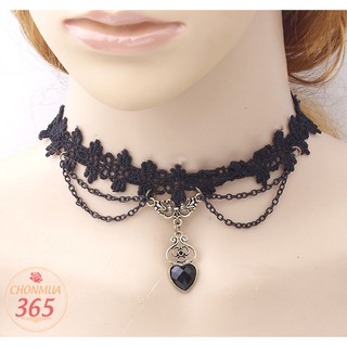 Vòng cổ choker vải ren đen mảnh mix trái tim siêu xinh mẫu mới hot CKV52