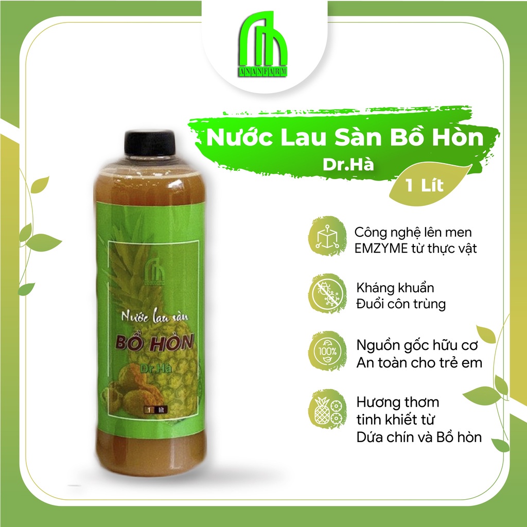 Nước Lau sàn hữu cơ Bồ Hòn DR.HÀ, Bình lau sàn hữu cơ Hương thơm của Dứa chín và Bồ hòn - 1L