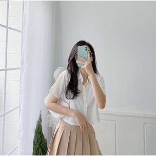 Áo Sơmi Croptop Nữ Tay Ngắn Màu Pastel Siêu Xinh - Áo Sơmi Lụa Cotton
