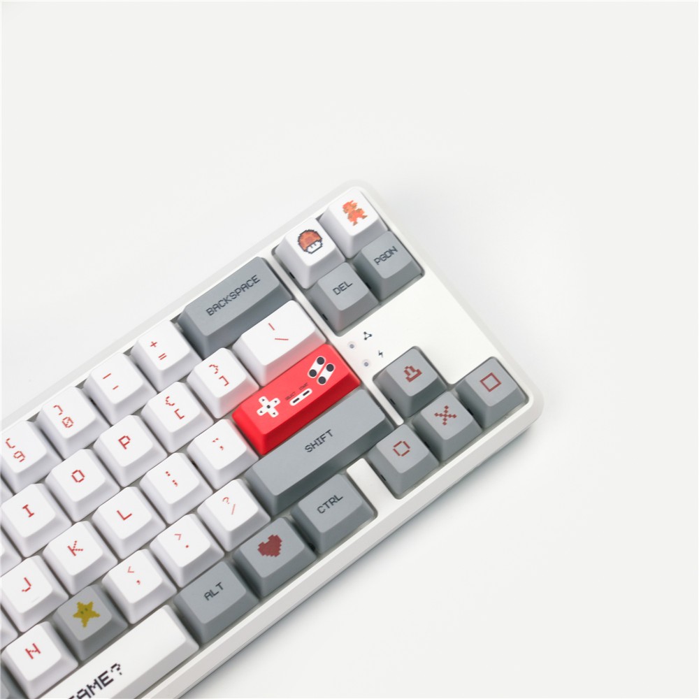 Keycap Mario Famicom 129 nút phím chất liệu thick PBT, Cherry profile, in dyesub 5 mặt vừa hầu hết các layout phím cơ