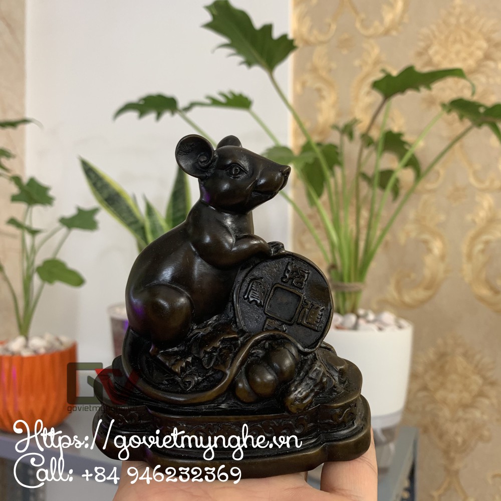 Tượng đá trang trí Chuột phong thủy - Chiều cao 11cm - Đá Composite - Màu Xanh Lục Bích