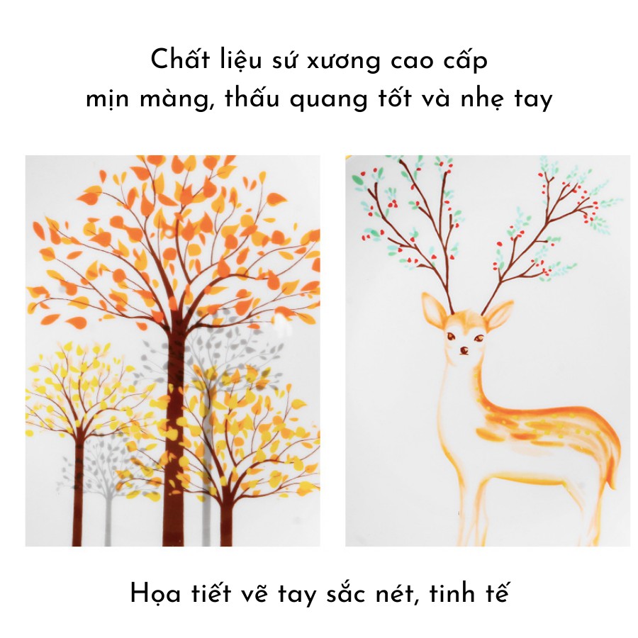 Đĩa sứ - set 4 đĩa sứ xương hình hươu cây phong cách Bắc Âu