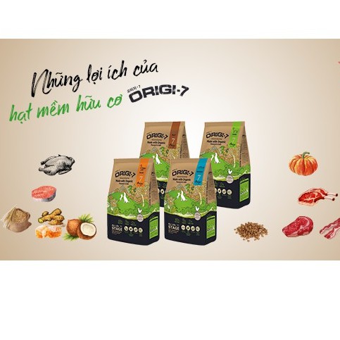 400g hat origi-7 thức ăn hạt mềm organic cho chó 4 vị( lamb, duck, salmon, beef) Được chế biến từ 100% thịt thật.