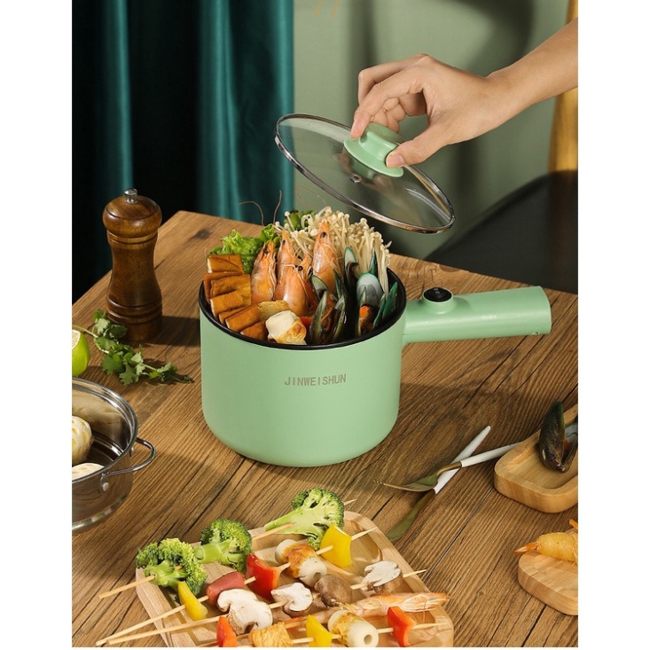 Ca Nấu Mì Dài, Nồi Lẩu Điện Mini 18cm Dantemei Cao Cấp Kèm Giá Hấp Inox, Tay Cầm Dài Tiện Lợi 2 Nắc Nhiệt