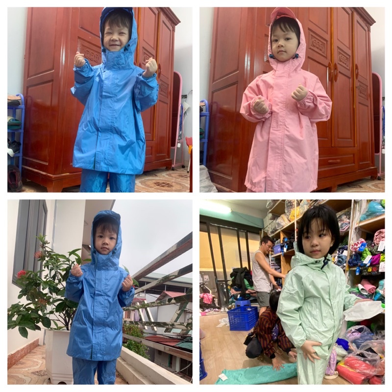 hàng sẵn Bộ áo mưa trẻ em xuất dư Khánh Chi, nhẹ- không mùi- không bí- nóng!! Mặc thay áo gió mùa đông ạ!